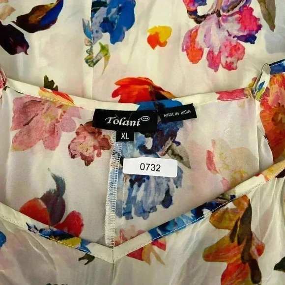 Slip Dress Tolani XL Spaghetti Strap Shift Floral Satin Above Knee Cupro Y2K Fai - Picture 10 of 11